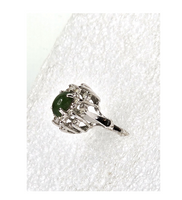 Vintage Ring Jade with Diamond Clusters Silver Plated
