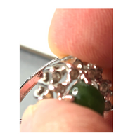 Vintage Ring Jade with Diamond Clusters Silver Plated