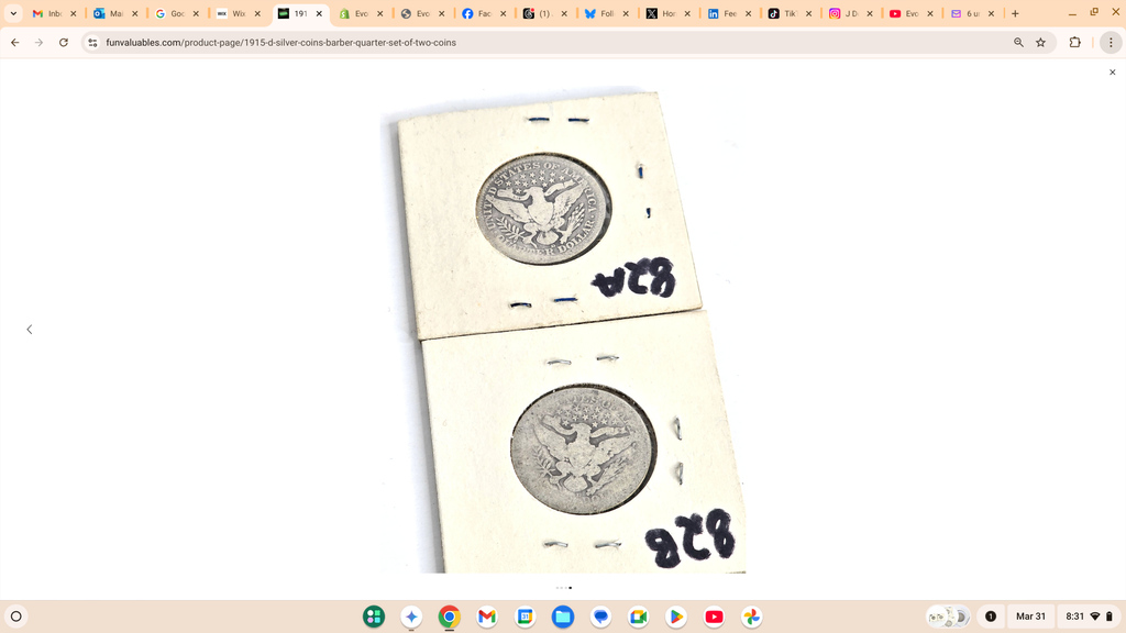 1915-D Silver Coins Barber Quarter - Set of Two Coins