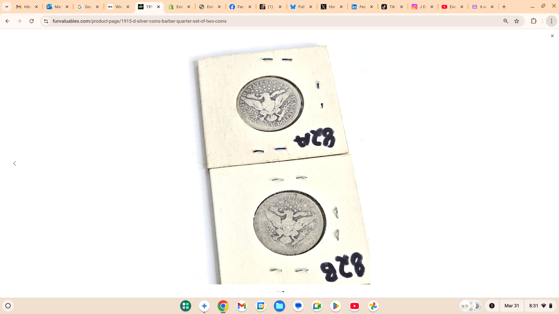 1915-D Silver Coins Barber Quarter - Set of Two Coins