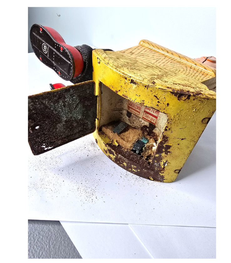 1950s Tin Toy Grandpa Smoking Pipe in Rocking Chair