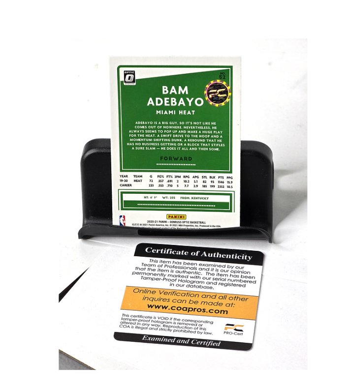 Bam Adebayo Autographed NBA Basketball Card 2020 Panini Donruss Optic No. 52