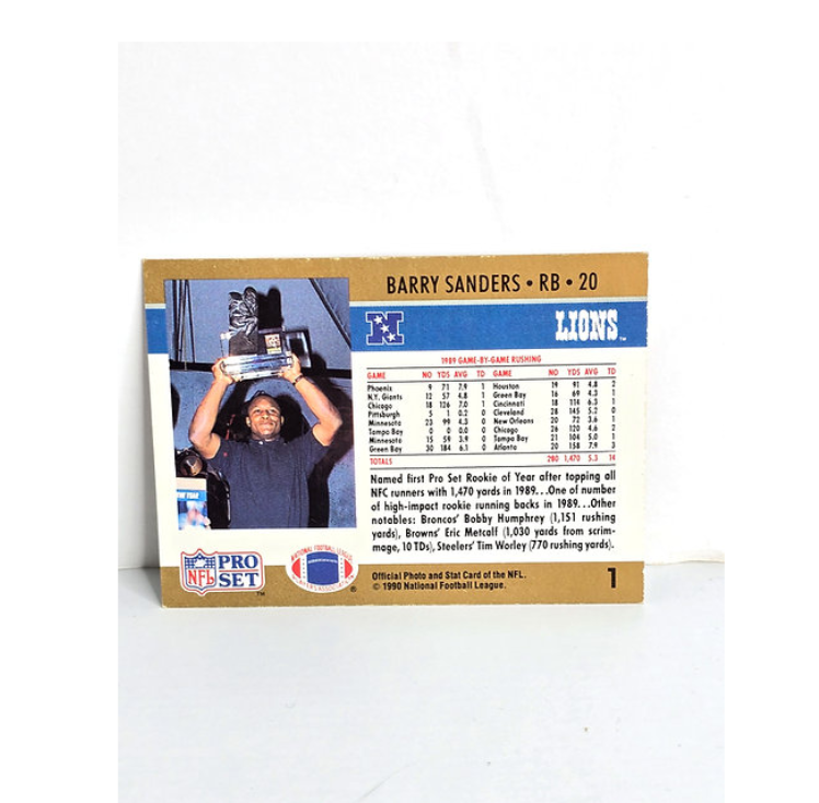 Barry Sanders Football Card 1990 NFL Pro Set No. 1