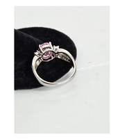 Beautiful Ring Silver with Pink Topaz CZ Clusters Size 9