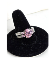Beautiful Ring Silver with Pink Topaz CZ Clusters Size 9