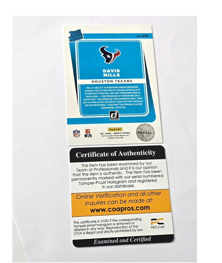 David Mills Signed Autograph Rookie Football Card 2021 Panini Donruss No. 273