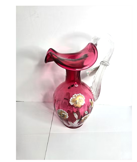 Fenton Country Cranberry Art Glass Pitcher Signed by Artist Jo Reynolds