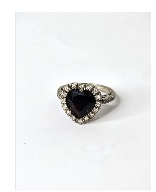 Heart Shaped Cognac Mali Garnet Ring Sterling Silver with Real Diamond Clusters