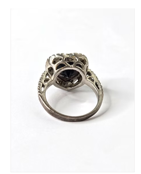 Heart Shaped Cognac Mali Garnet Ring Sterling Silver with Real Diamond Clusters