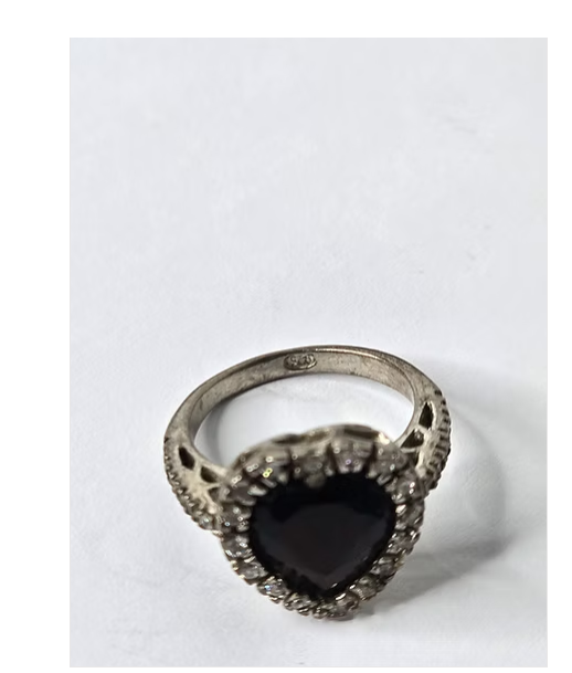 Heart Shaped Cognac Mali Garnet Ring Sterling Silver with Real Diamond Clusters