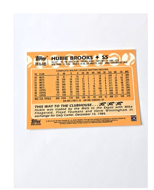 Hubie Brooks Signed Autograph Baseball Card 2013 Topps No. FFA-HB
