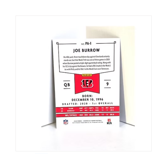Joe Burrow Rookie Football Card 2020 Panini Chronicles #PA-1