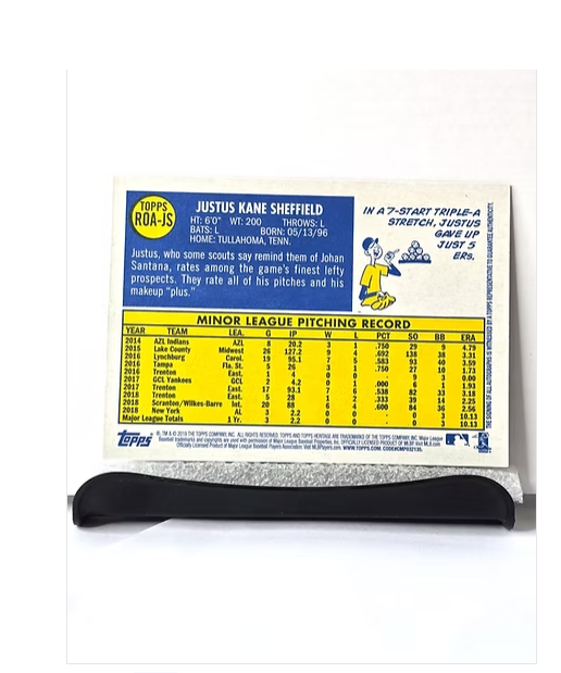 Justus Sheffield Autographed Yankees Baseball Card 2019 Topps No. ROA-JS