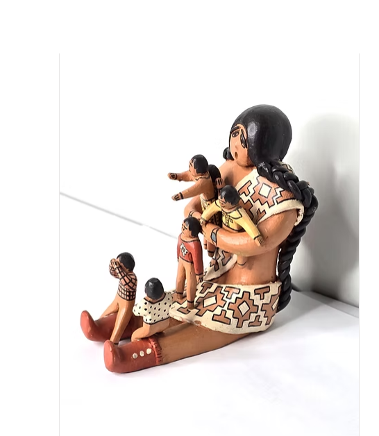 Native American Clay Storyteller Figure Women with Kids Signed by Terrie Saxon