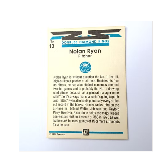 Nolan Ryan Baseball Card 1982 Donruss No. 13
