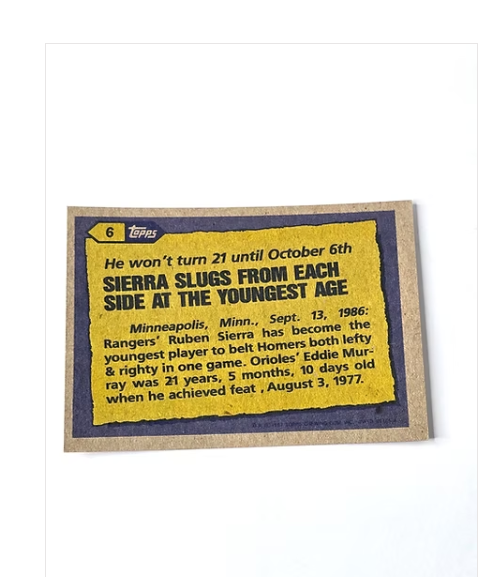 Ruben Sierra Autographed Baseball Card 1987 Topps No. 6