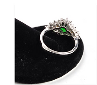 Sterling Silver Ring Emerald Green Citrine CZ Clusters Size 9.5