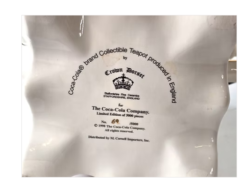 Vintage Coca Cola Tea Pot Crown Dorset Staffordshire Fine Ceramics