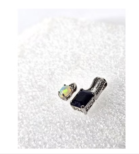 Vintage Jewelry Sterling Silver Pendants Opal Violet Spinel Gemstones