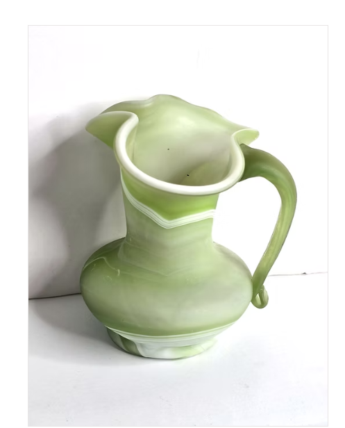Vintage Pitcher Kanawaha Small Green Glass Vase, West Virginia