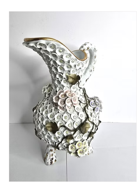 Art Pitcher Elaborate Handcrafted 18k Gold Trim - Very Rare