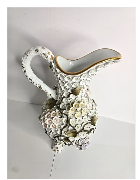 Art Pitcher Elaborate Handcrafted 18k Gold Trim - Very Rare