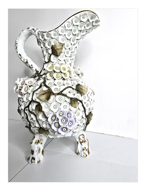 Art Pitcher Elaborate Handcrafted 18k Gold Trim - Very Rare