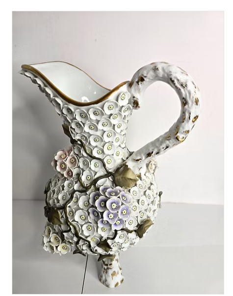 Art Pitcher Elaborate Handcrafted 18k Gold Trim - Very Rare