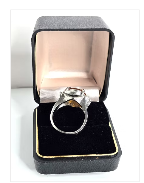 Vintage Sterling Silver Citrine Ring with CZ Clusters