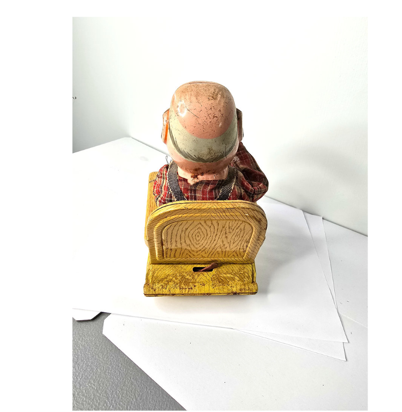 1950s Tin Toy Grandpa Smoking Pipe in Rocking Chair