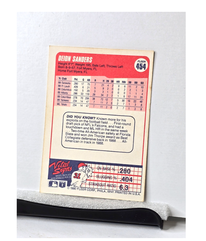Deion Sanders MLB Baseball Card New York Yankees 1990 Fleer No. 454