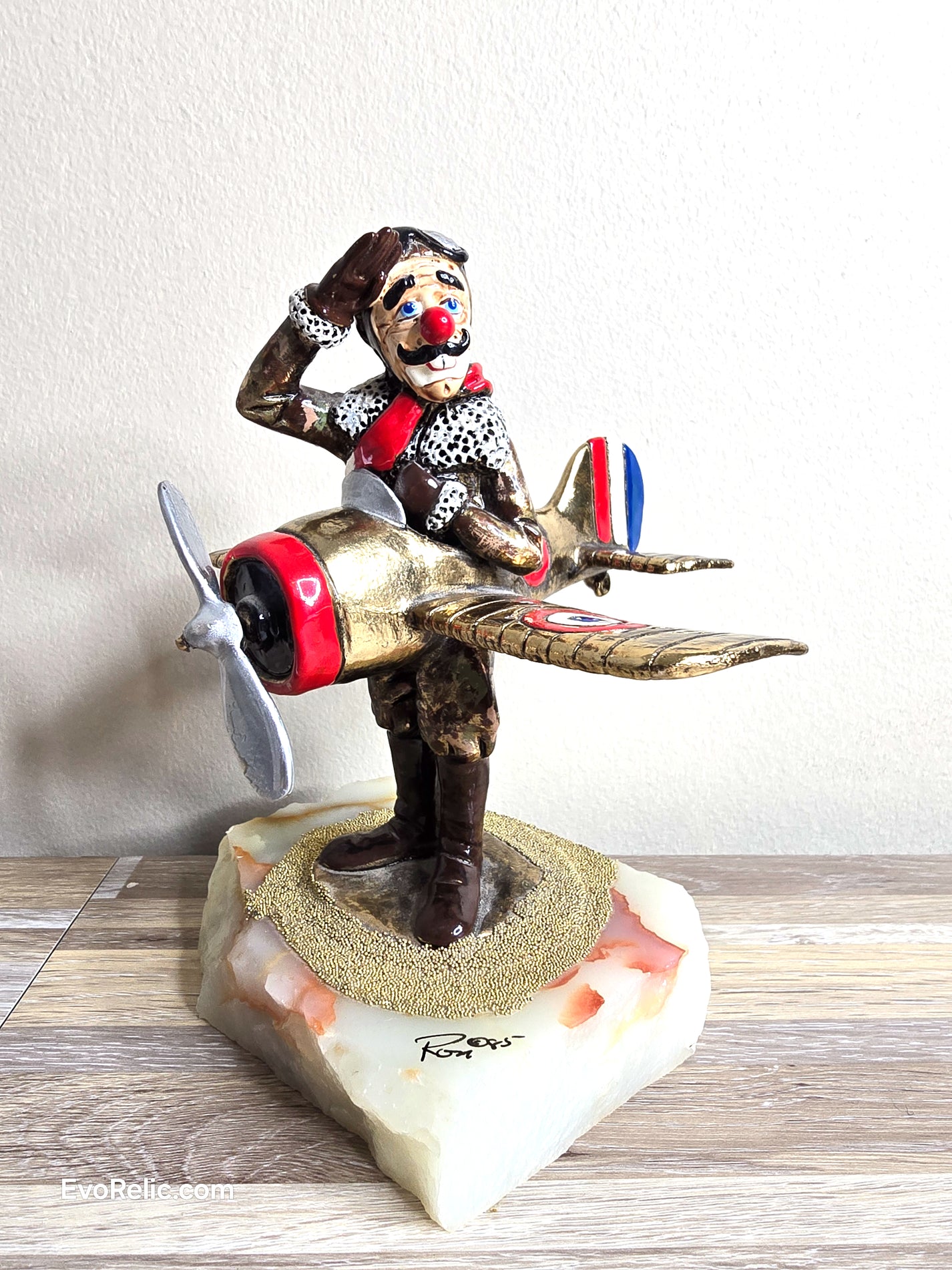 Sculpture by Artist Ron Lee 22k Gold Plated Captain Cranberry Clown Airplane Pilot