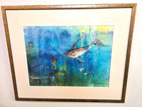 Sea Creatures Painting Ink and Gouache Signed by Artist