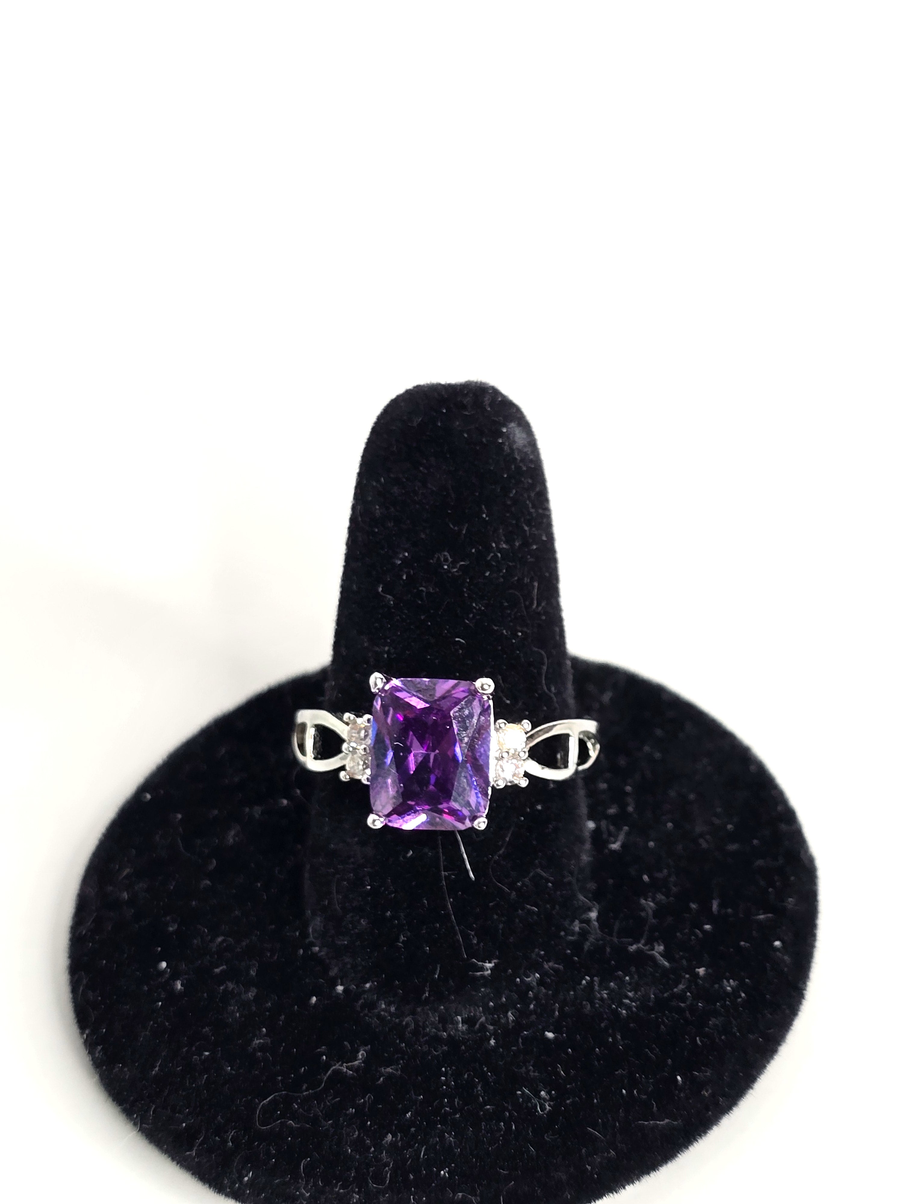 Sterling Silver Amethyst Ring CZ