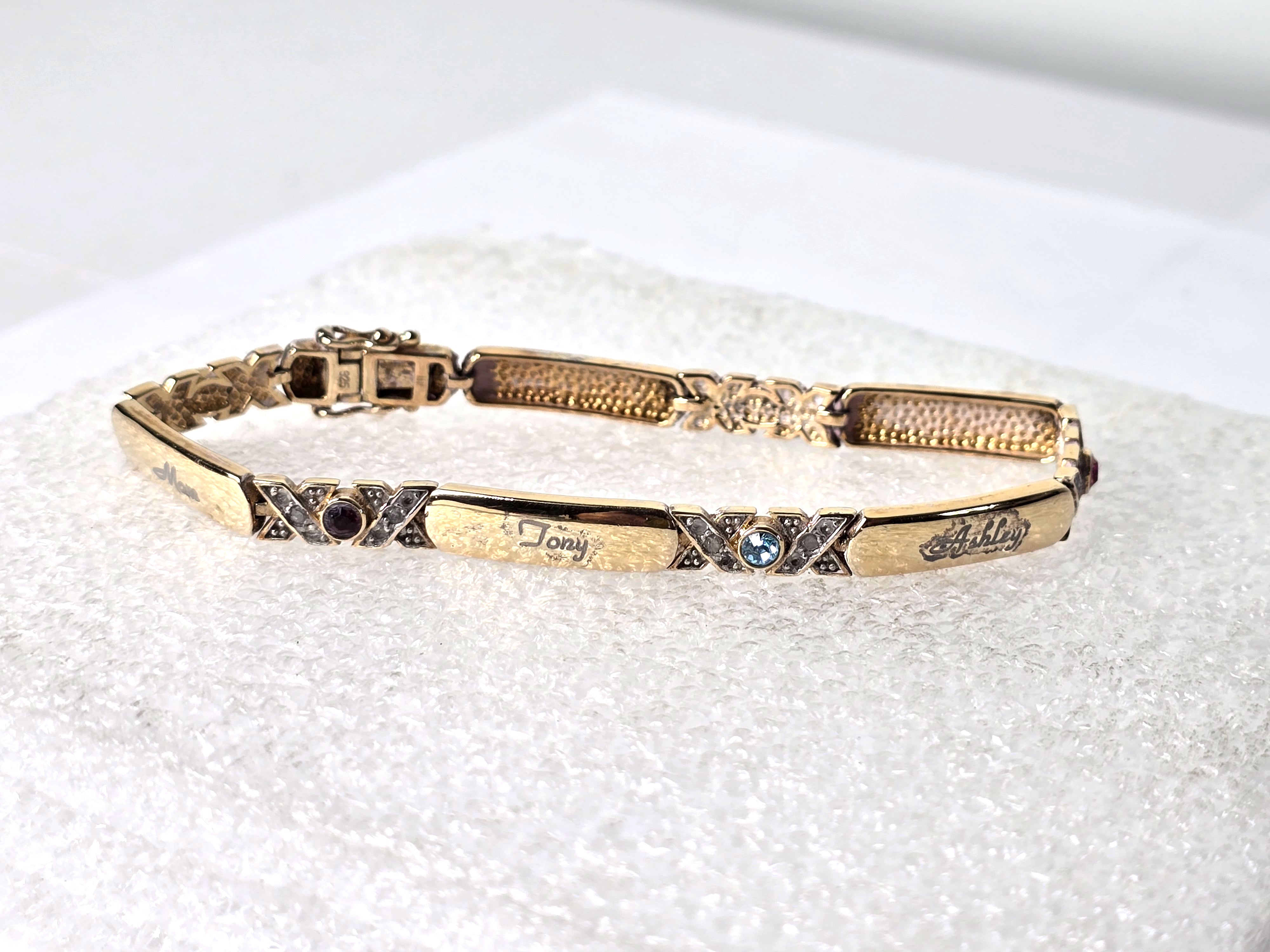 Vintage Sterling Silver Bracelet with Gemstones