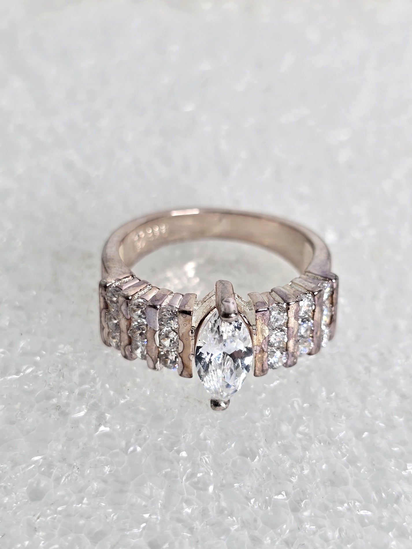 Sterling Silver Ring with Diamond Clusters
