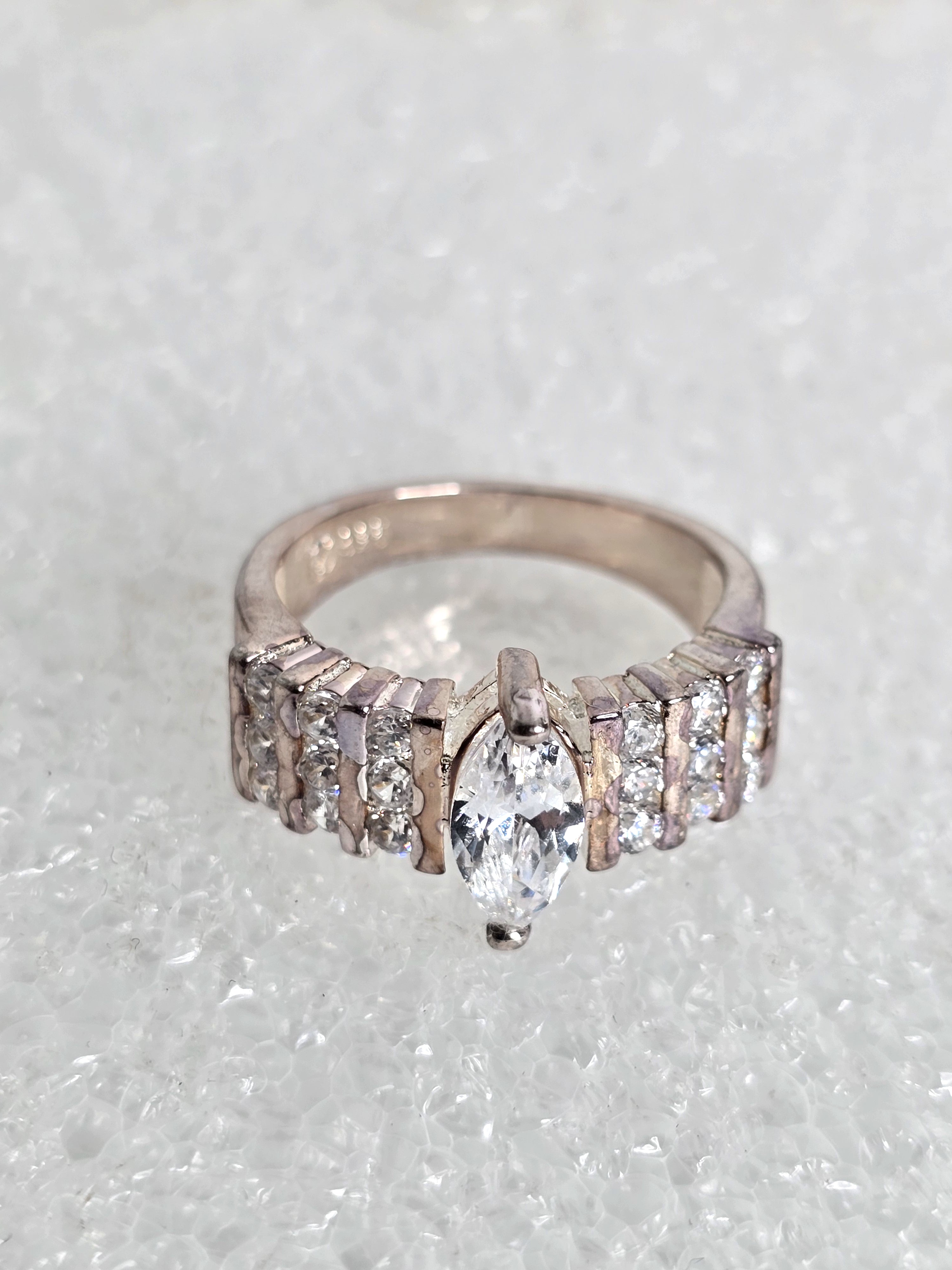 Sterling Silver Ring with Diamond Clusters