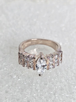 Sterling Silver Ring with Diamond Clusters