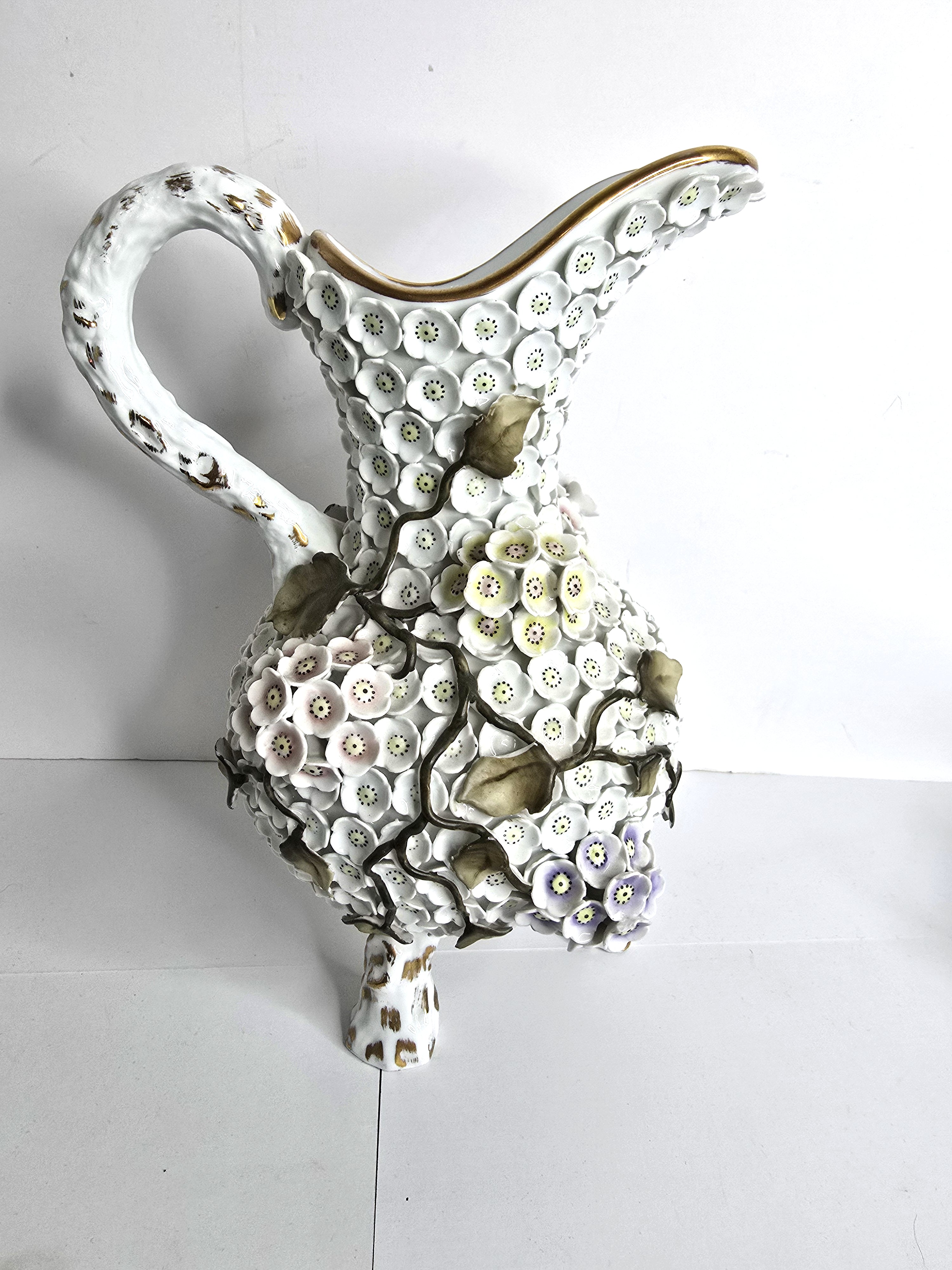 Art Pitcher Elaborate Handcrafted 18k Gold Trim - Very Rare