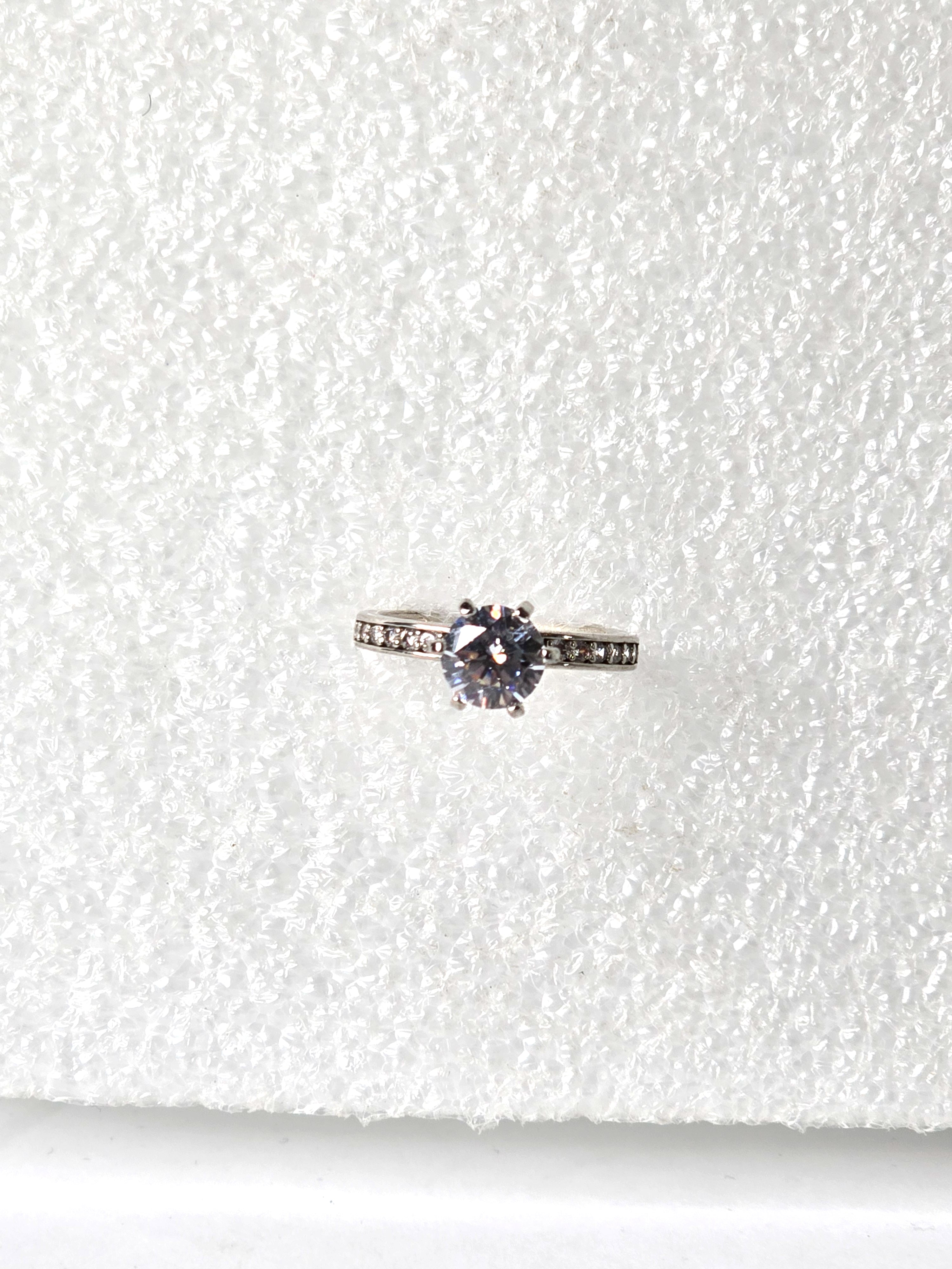 Vintage Ring Diamonds on Band Silver Plated