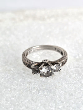 Vintage Sterling Silver Ring Three Diamond Set