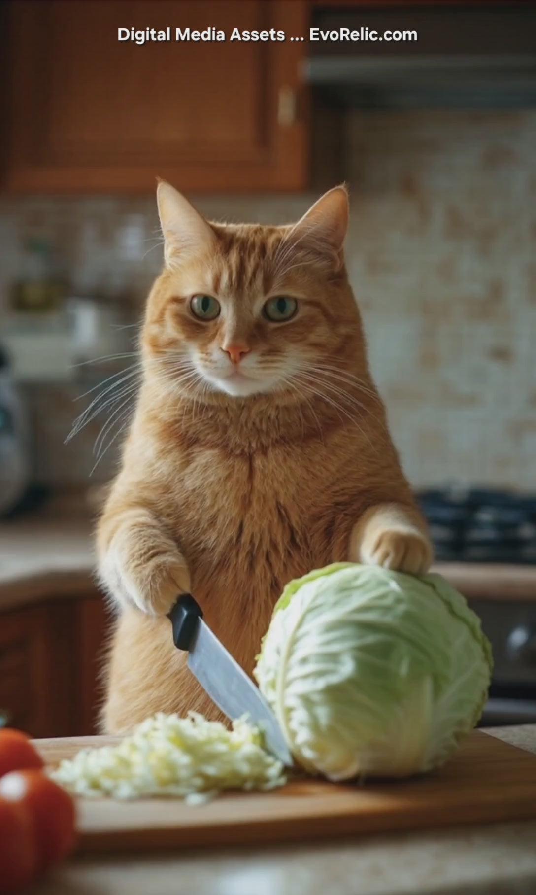 Cat Cutting Lettuce