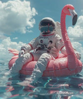 Astronaut Pink Flamingo Relax in Ocean