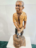 African Art Sculpture Handmade Wood Man Gold Mining Signed Louis Cherry